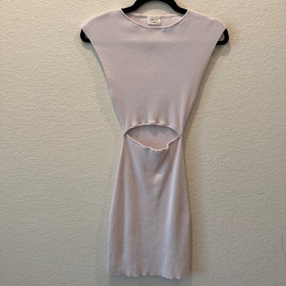 Wilfred Free Aritzia Pale Pink Ribbed Cutout Mini Dress Sleeveless 2XS